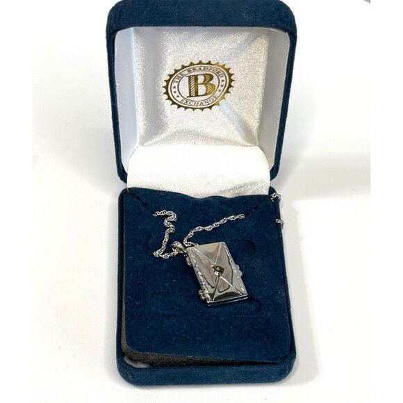 Danbury Mint My Love Valentine Sterling Silver Locket Necklace Diamond Chip 17" - Picture 8 of 8
